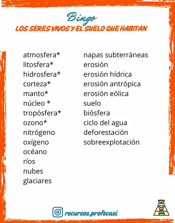 BINGO LOS SERES VIVOS Y EL SUELO QUE HABITAN