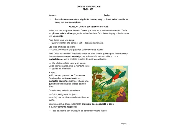 Guía de aprendizaje - Letra Q (manuscrita/ligada)