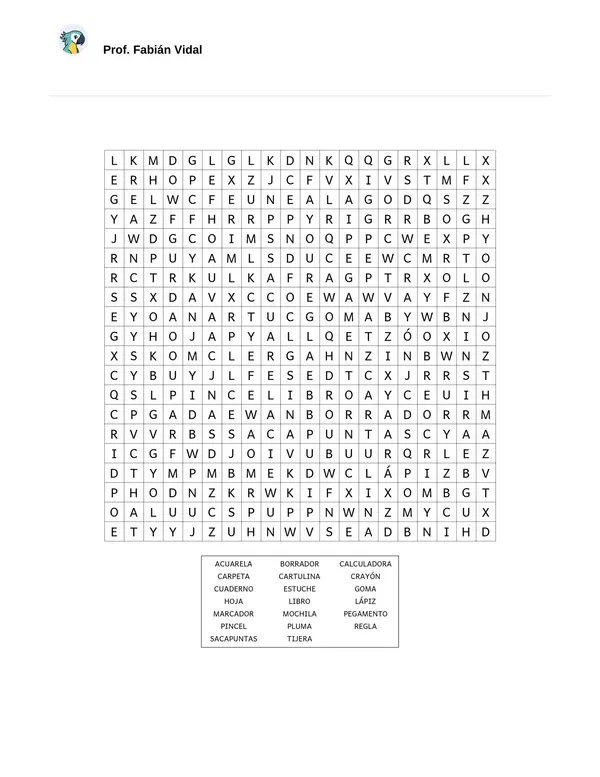 Sopa de letras (Materiales escolares)
