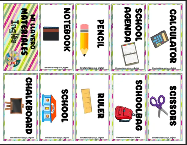 LLAVERO MATERIALES ESCOLARES- INGLÉS 