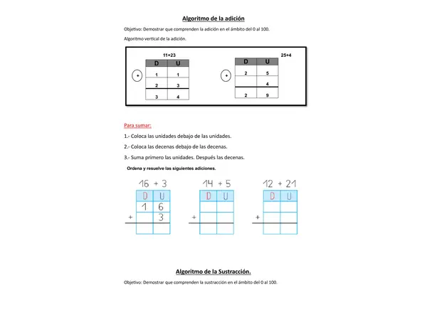Guía de aprendizaje de matemáticas primero básico adiciones y sustracciones 