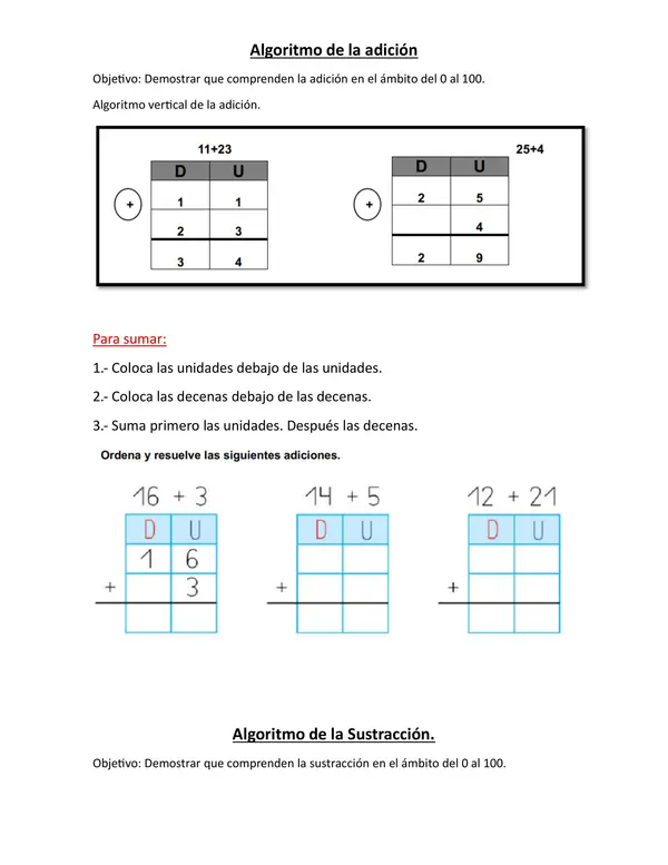 Guía de aprendizaje de matemáticas primero básico adiciones y sustracciones 