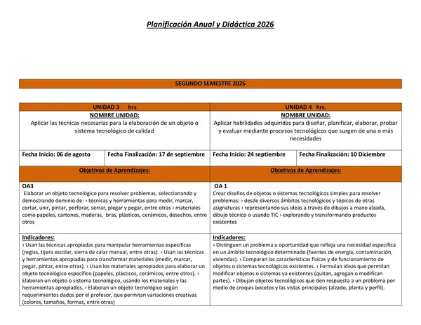 Planificación Anual  Tecnología 4° básico 2026