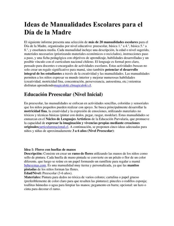 ACTIVIDADES PARA EL DIA DE LA MADRE, ORDENADAS POR CICLO
