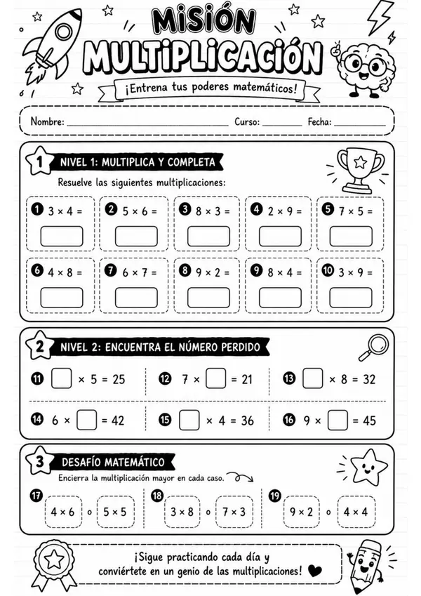 🚀 Misión Multiplicación - Guía Matemática 3° y 4° Básico