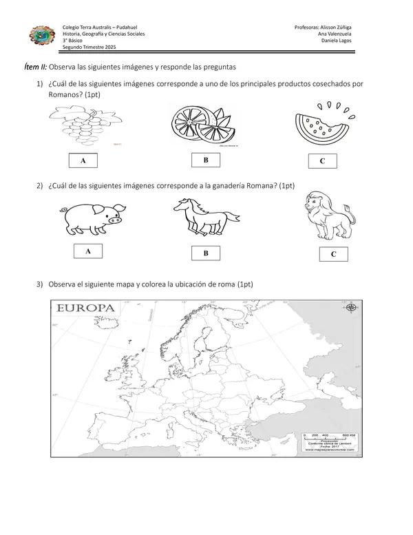 3° Básico - Prueba de la Civilización Romana n°1