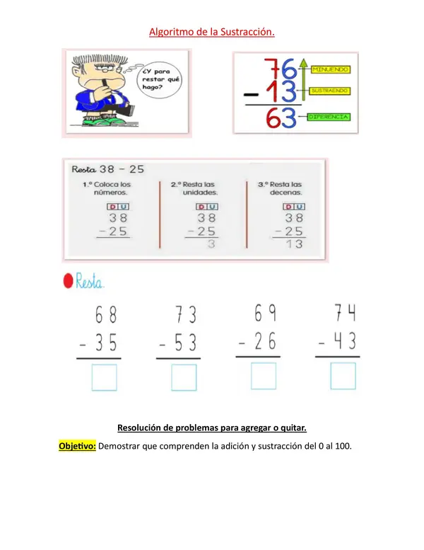Guía de aprendizaje de matemáticas primero básico adiciones y sustracciones 