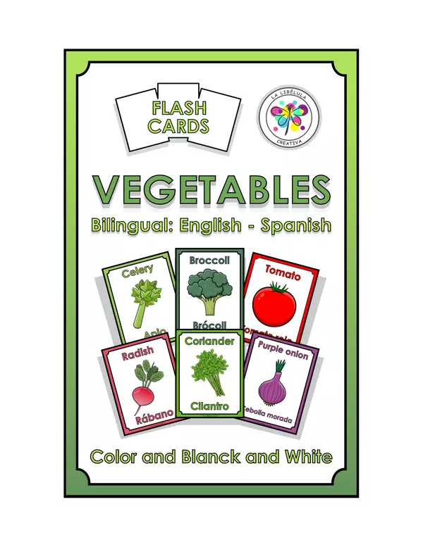 Flash Cards Vegetables Food Bilingual English Spanish