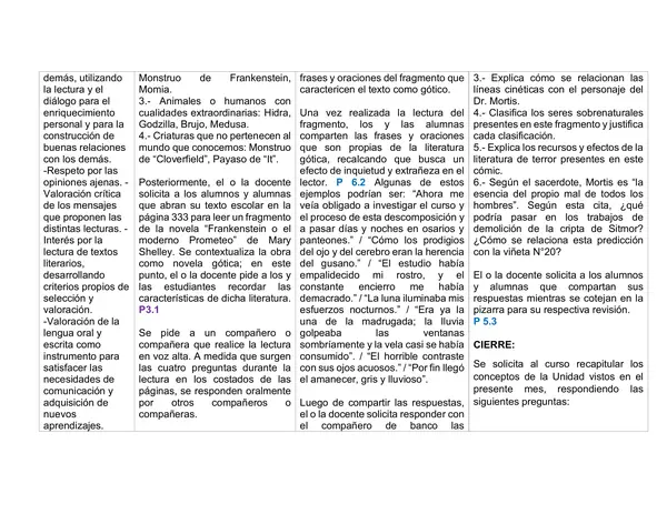 7º año de Educación Básica, PLANIFICACION, LENGUAJE, OCTUBRE