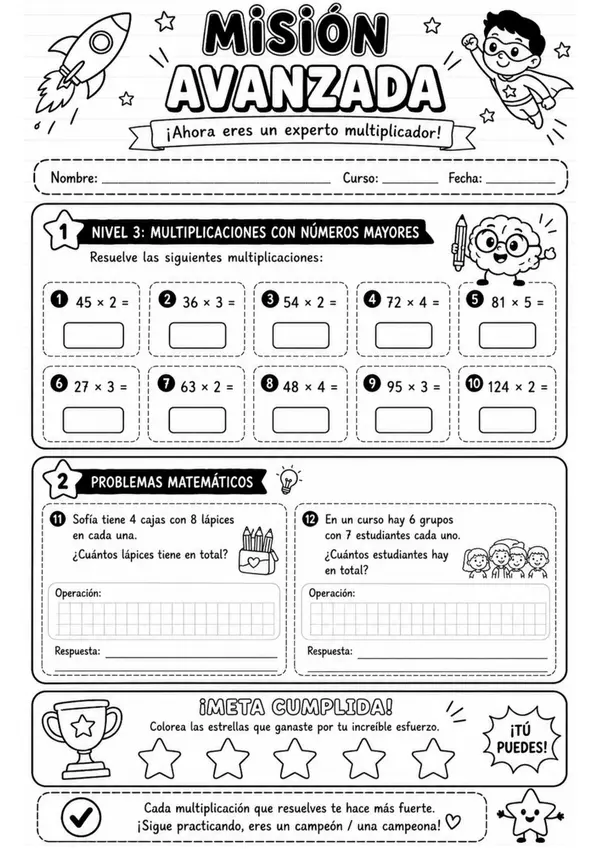 🚀 Misión Multiplicación - Guía Matemática 3° y 4° Básico