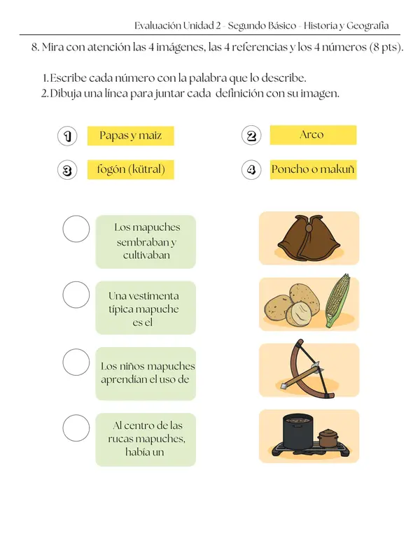 Evaluación Integral 2° Básico: Pueblos Originarios de Chile (Incluye Rúbricas)