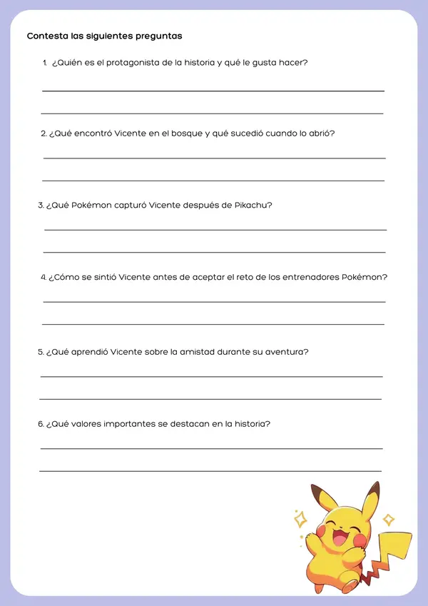 Guía de Comprensión Lectora “La Aventura de Vicente y los Pokémon”