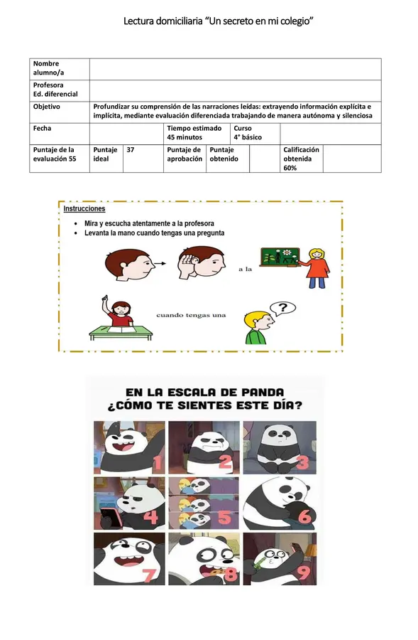 📖 Evaluación Adaptada – Un secreto en mi colegio