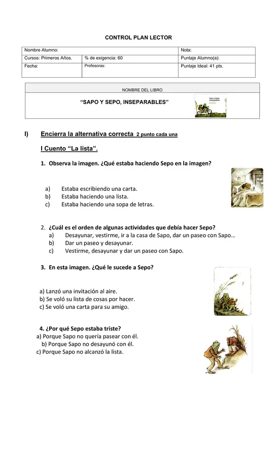 Prueba "Sapo y Sepo, Inseparables".