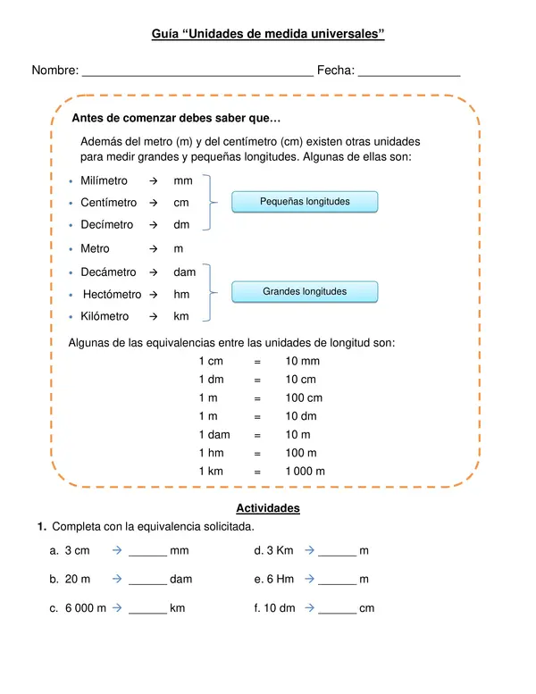 Guía "Unidades de medida" 4° año básico,