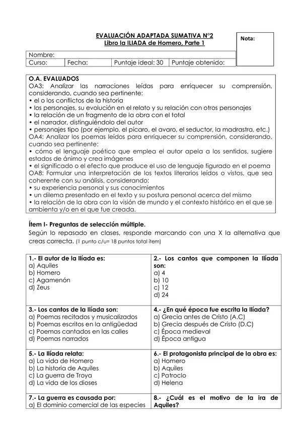 Prueba La Iliada PIE 7º y 8º