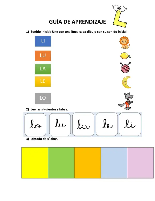 Guía de aprendizaje letra "L".