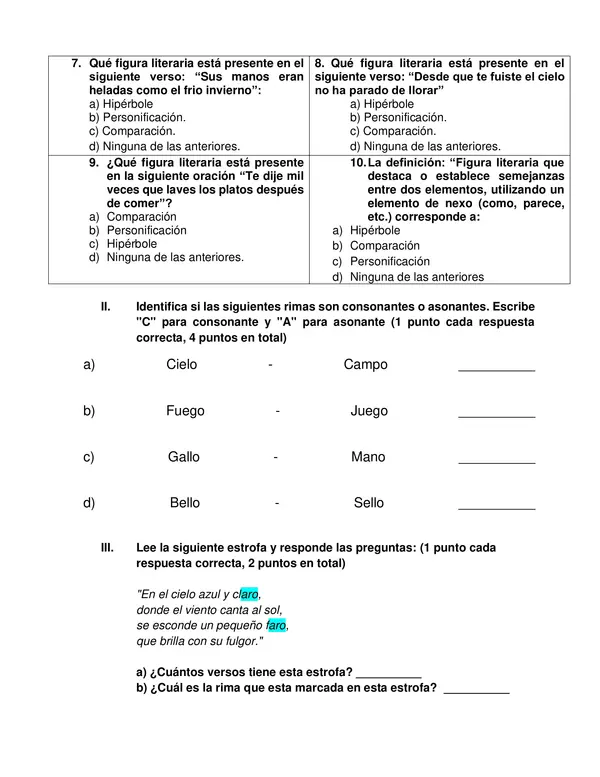 Evaluación género lírico