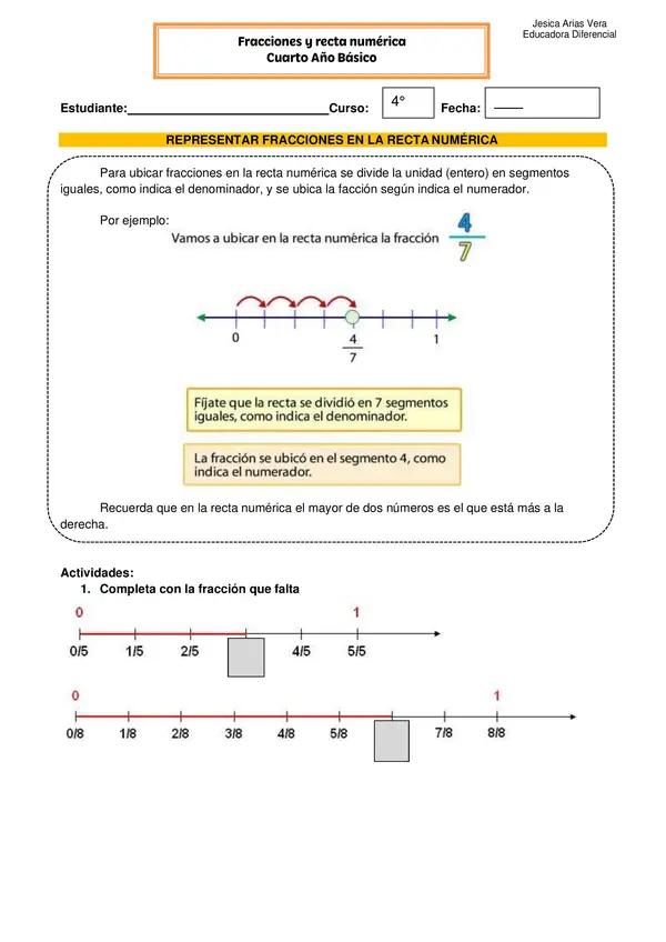 Fracciones y recta númerica - Cuarto Año Básico 