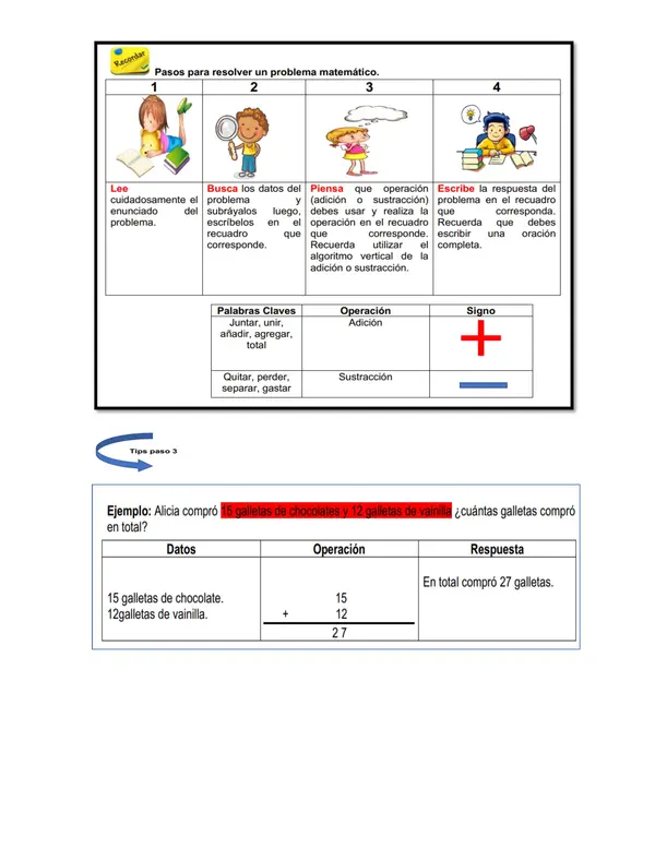 Guía de aprendizaje de matemáticas primero básico adiciones y sustracciones 