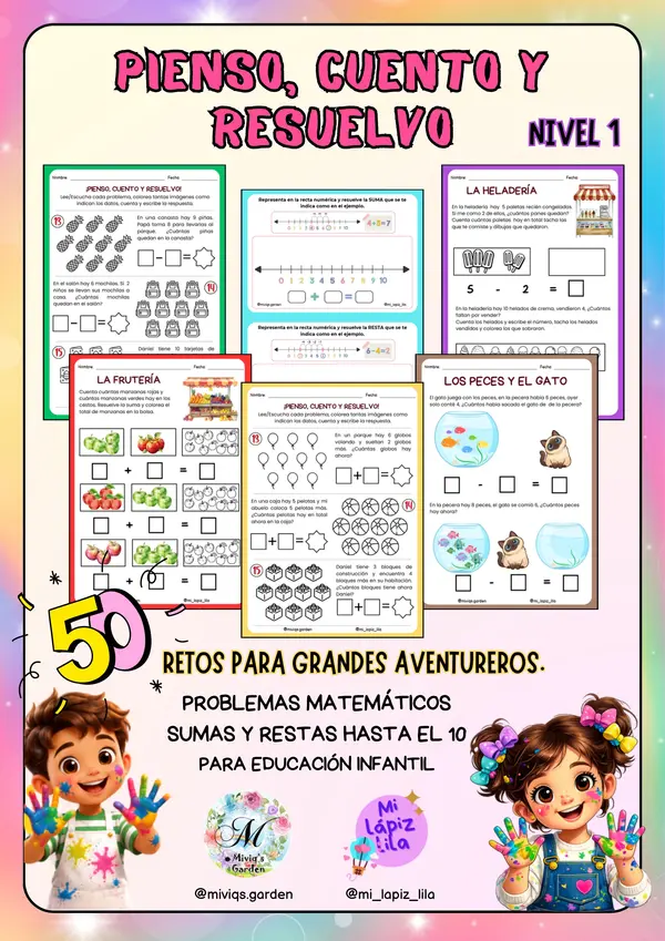 CUADERNILLO CON 50  PROBLEMAS MATEMÁTICOS PARA PREESCOLAR / INFANTIL