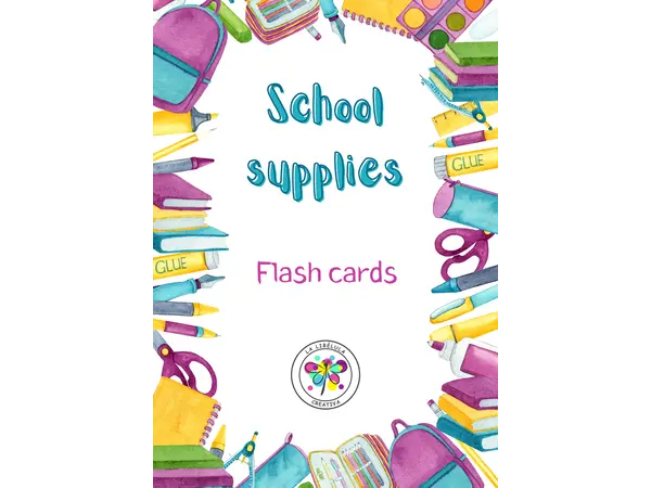 Flash cards school supplies vocabulary cut back to school no prep