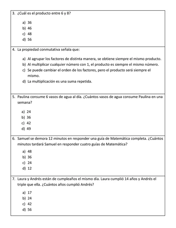Guía Nº4: "Multiplicación" (Guía Matemáticas tipo SIMCE)