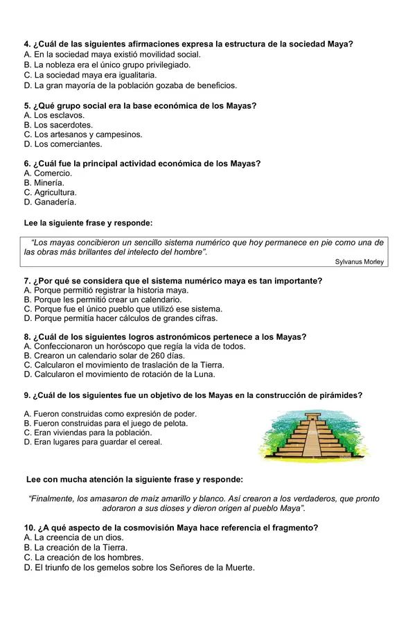 Prueba de historia 4° año "Civilizaciones de Mesoamérica"