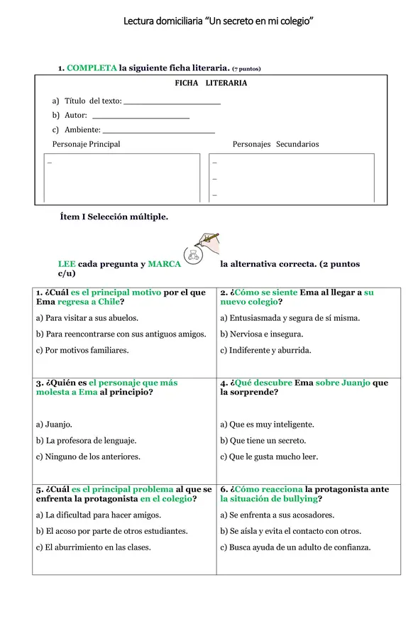 📖 Evaluación Adaptada – Un secreto en mi colegio