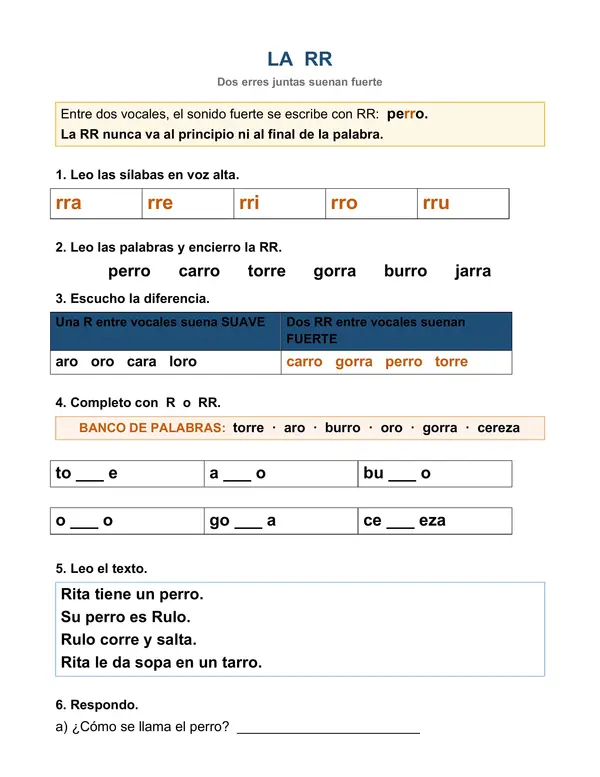 Leo y escribo con S, T, V, R y RR: guía de Lenguaje 1° básico