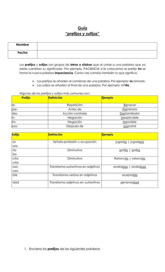 Sufijos - prefijos