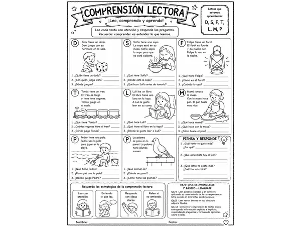 Comprensión lectora letra D,S,F,T,LM,P