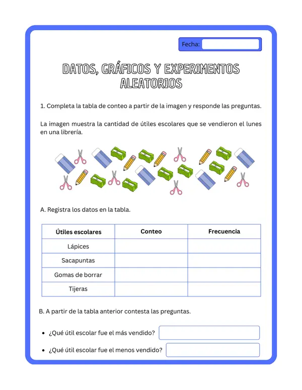 3° básico - Guía de trabajo "Datos, gráficos y experimentos aleatorios"