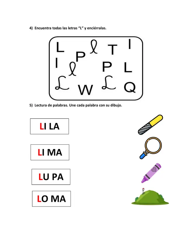 Guía de aprendizaje letra "L".