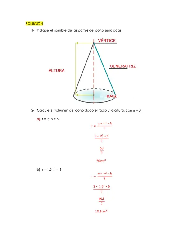 Guía de Ejercitación Matemática NM1 "Cálculo del Volumen de un Cono" 