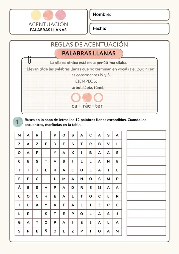 Guia palabras graves o llanas