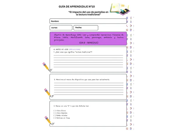" Comprensión Lectora:  GUÍA  N°10   “El impacto del uso de pantallas en  la lectura tradicional”
