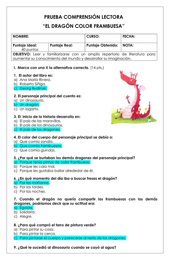 Prueba lectura - El dragón color frambuesa