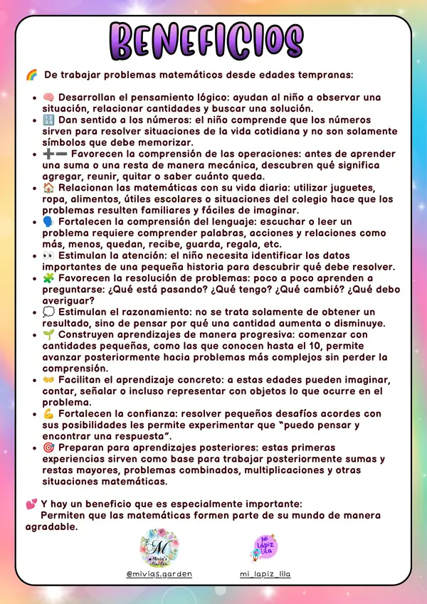 CUADERNILLO CON 50  PROBLEMAS MATEMÁTICOS PARA PREESCOLAR / INFANTIL