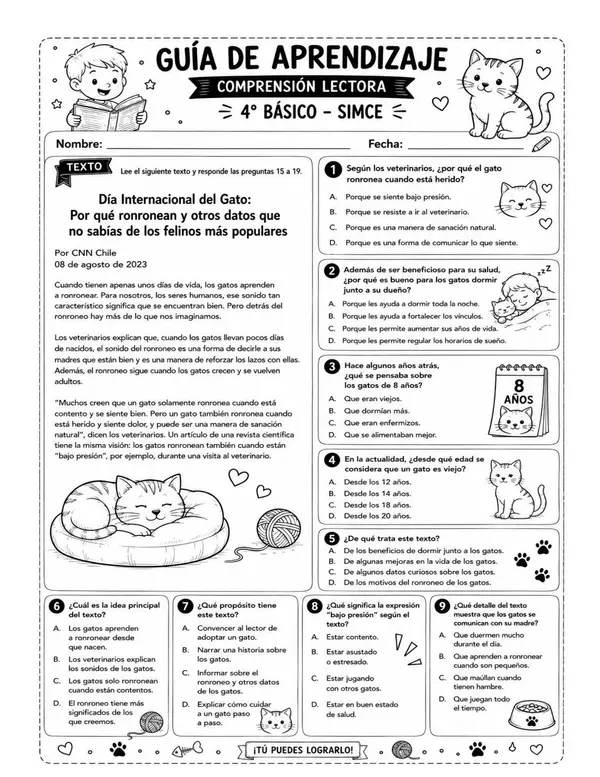 10 Guías de Comprensión Lectora para 4° Básico