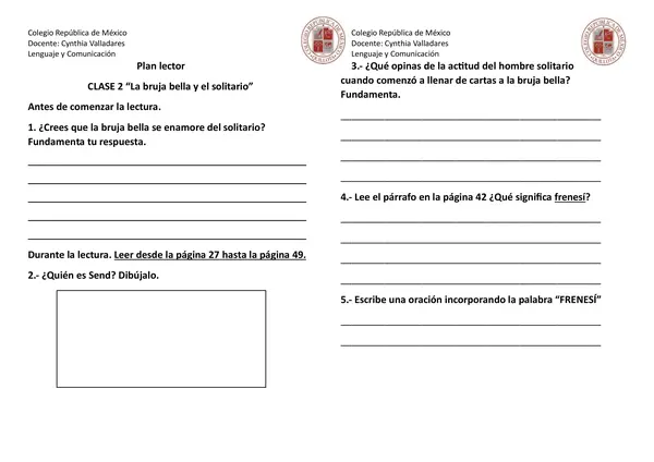 Plan lector "La bruja bella y el solitario"