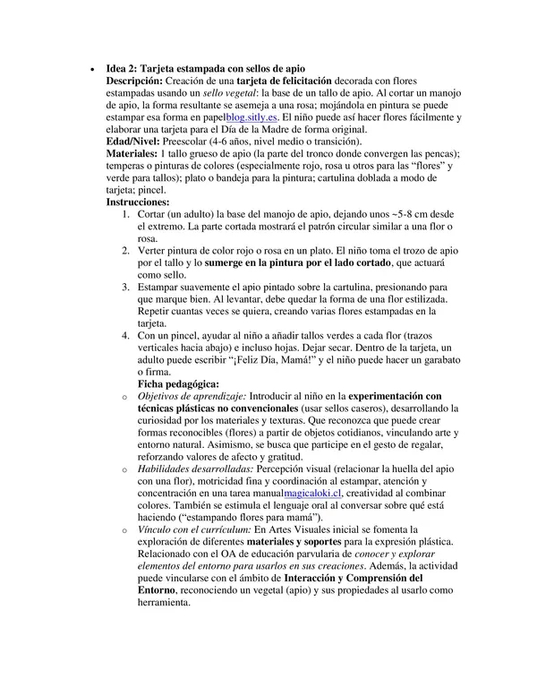 ACTIVIDADES PARA EL DIA DE LA MADRE, ORDENADAS POR CICLO