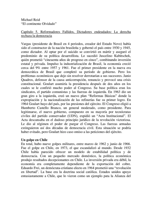 Michael Reid "El continente olvidado" (Material para dictar clase de América S.XX)
