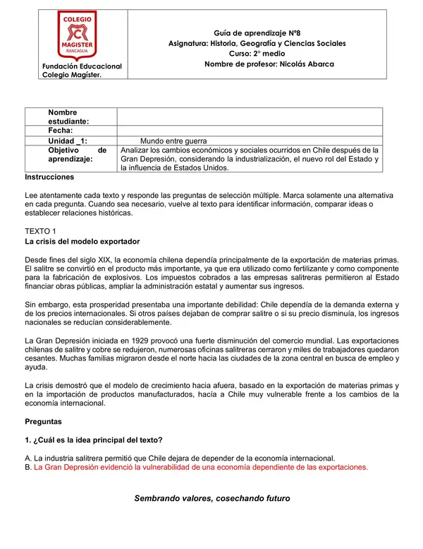 transformación económica por la depresión del 29 en Chile