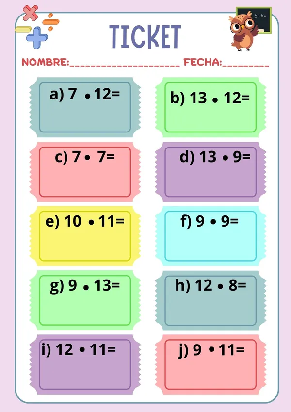 Ticket tablas de multiplicar