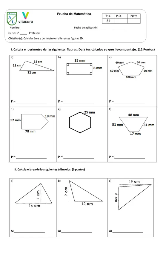 Prueba Área y perímetro de figuras 2D