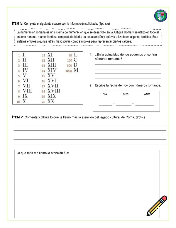 Evaluación - Herencia cultural de la antigua Roma (general y adaptada)