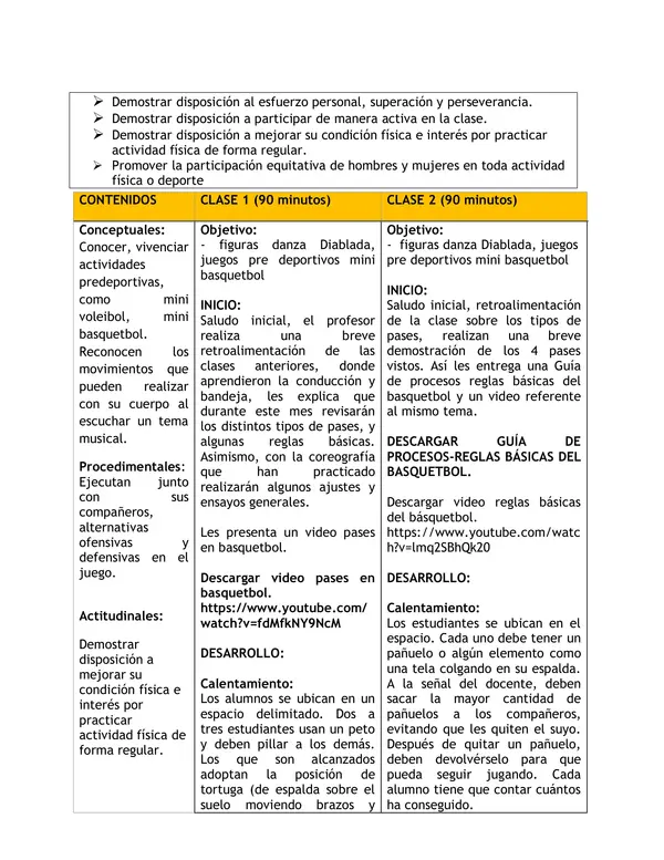 Planificación Clase a Clase: Septiembre | Educación Física y Salud Cuarto Básico