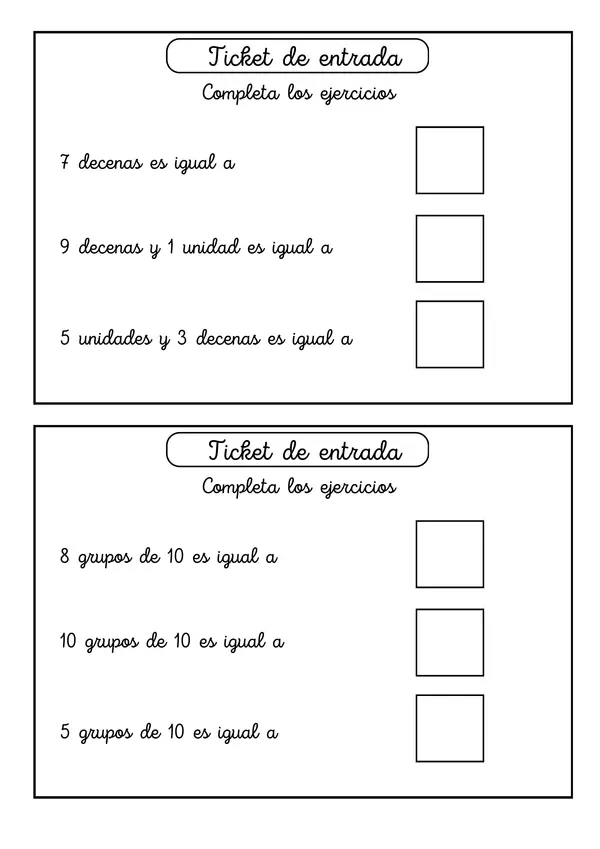 Ticket de entrada - descomposición de números 2 básico 