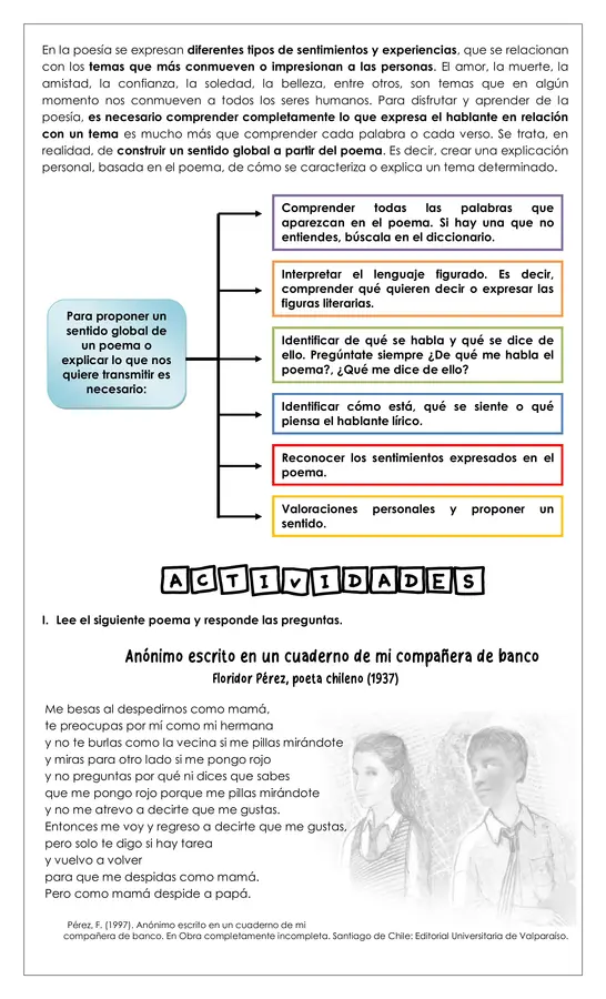 Guía de trabajo - Características género lirico - 8° básico (Lengua y literatura)